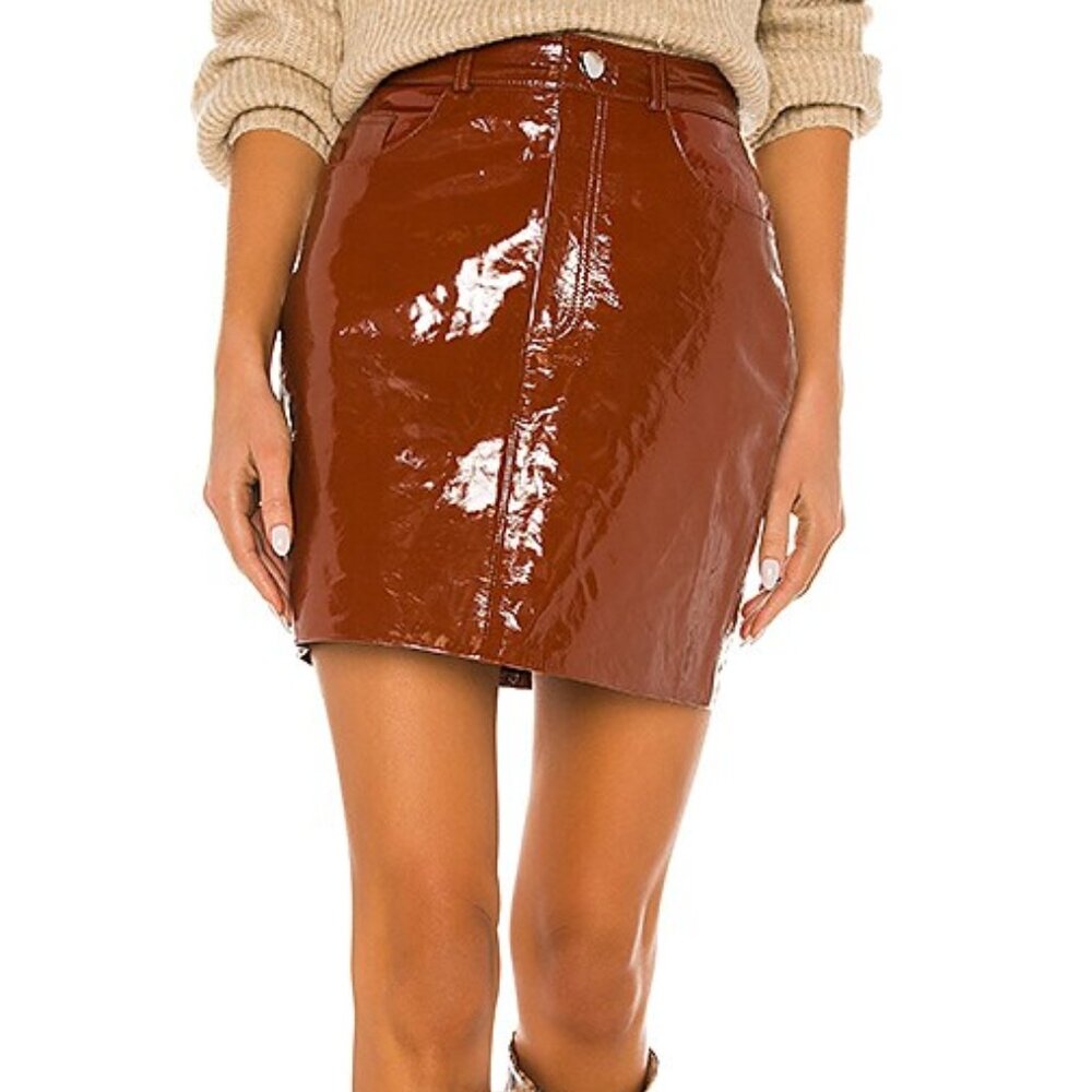LPA Skirt 416 Revolve Size XXS Warm Brown Leather Skirt